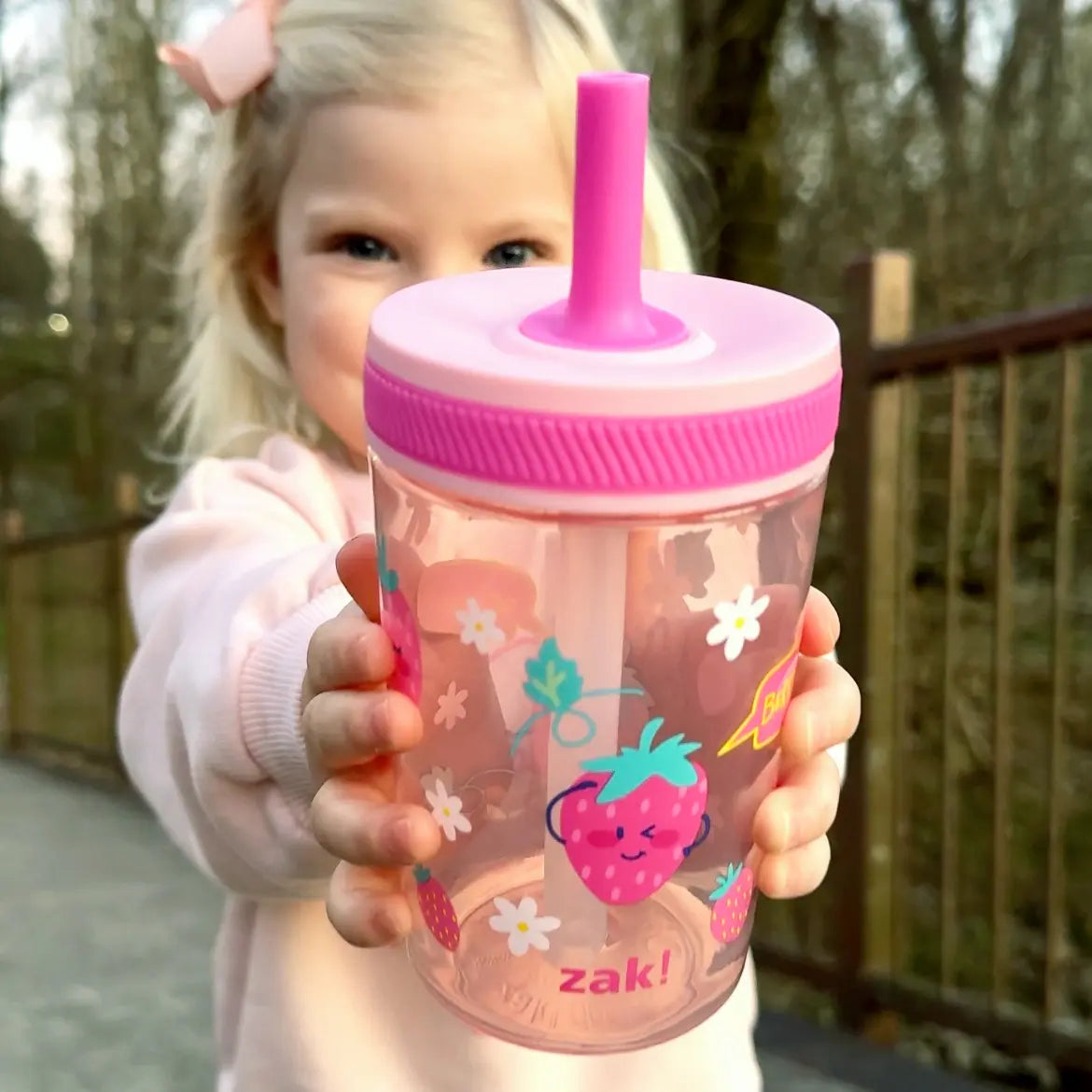 Zak Designs Kelso Kids Leakproof Straw Cup with Silicone Spout and Screw-On Lid - Reusable Plastic Drinkware, 15 Ounces, 2 Pack BPA Free Water Bottles