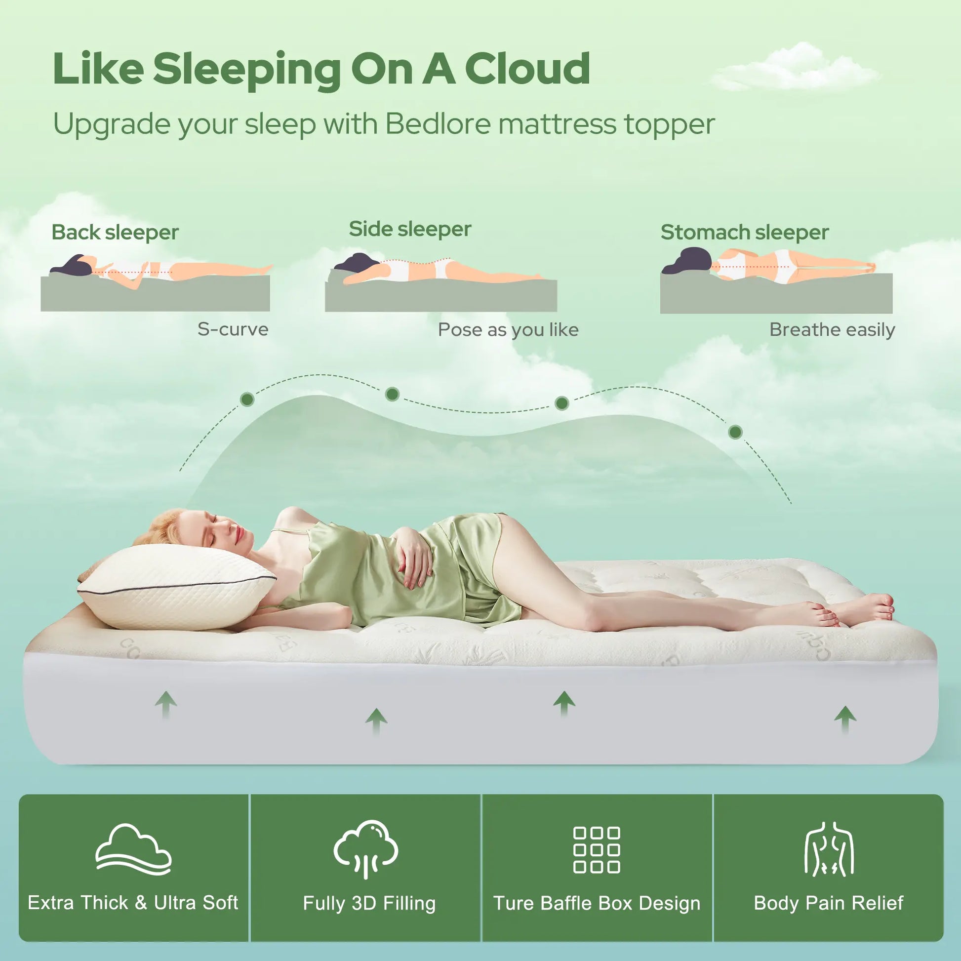 Memorial Day【Bedlore】Bamboo Mattress Topper – Ultra Soft Pillow Top Mattress Pad, Cooling Breathable Bed Topper with Deep Pocket (6–18”), Hotel Quality Comfort for Better Sleep