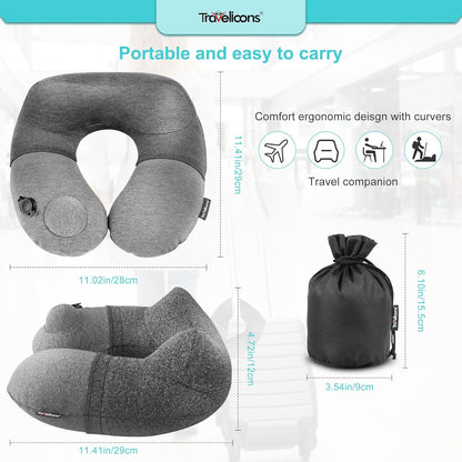 Inflatable Travel Pillow,Neck Pillow for Traveling,Airplane Travel Pillw Improved Support Design for Car Sleeping
