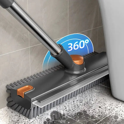 GLUMZRK 3-In-1 Stainless Steel Long Handle Floor Scrubber Squeegee, House Cleaning Tools with 360° Rotating Head, Stiff Bristles & Adjustable Smooth Silicone Squeegee, Cleaning Supplies and Tools for Shower, Patio