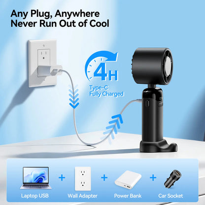 KIMMOO 4-In-1 Portable Handheld Turbo Fan with 199 Speed Settings, 21,000 RPM Powerful Airflow, 12H Runtime, Digital Display, 120° Foldable Personal Mini Desk Fan for Travel, Home, and Office