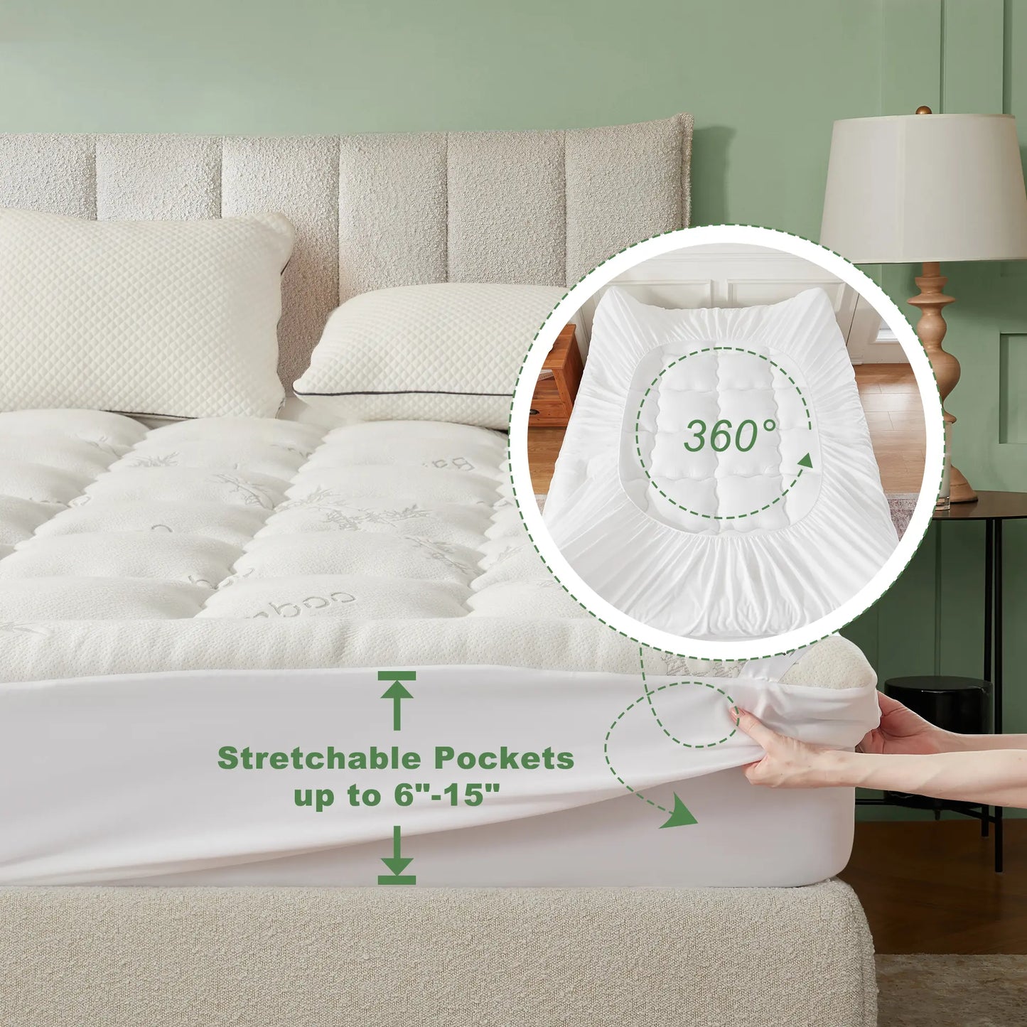 Memorial Day【Bedlore】Bamboo Mattress Topper – Ultra Soft Pillow Top Mattress Pad, Cooling Breathable Bed Topper with Deep Pocket (6–18”), Hotel Quality Comfort for Better Sleep