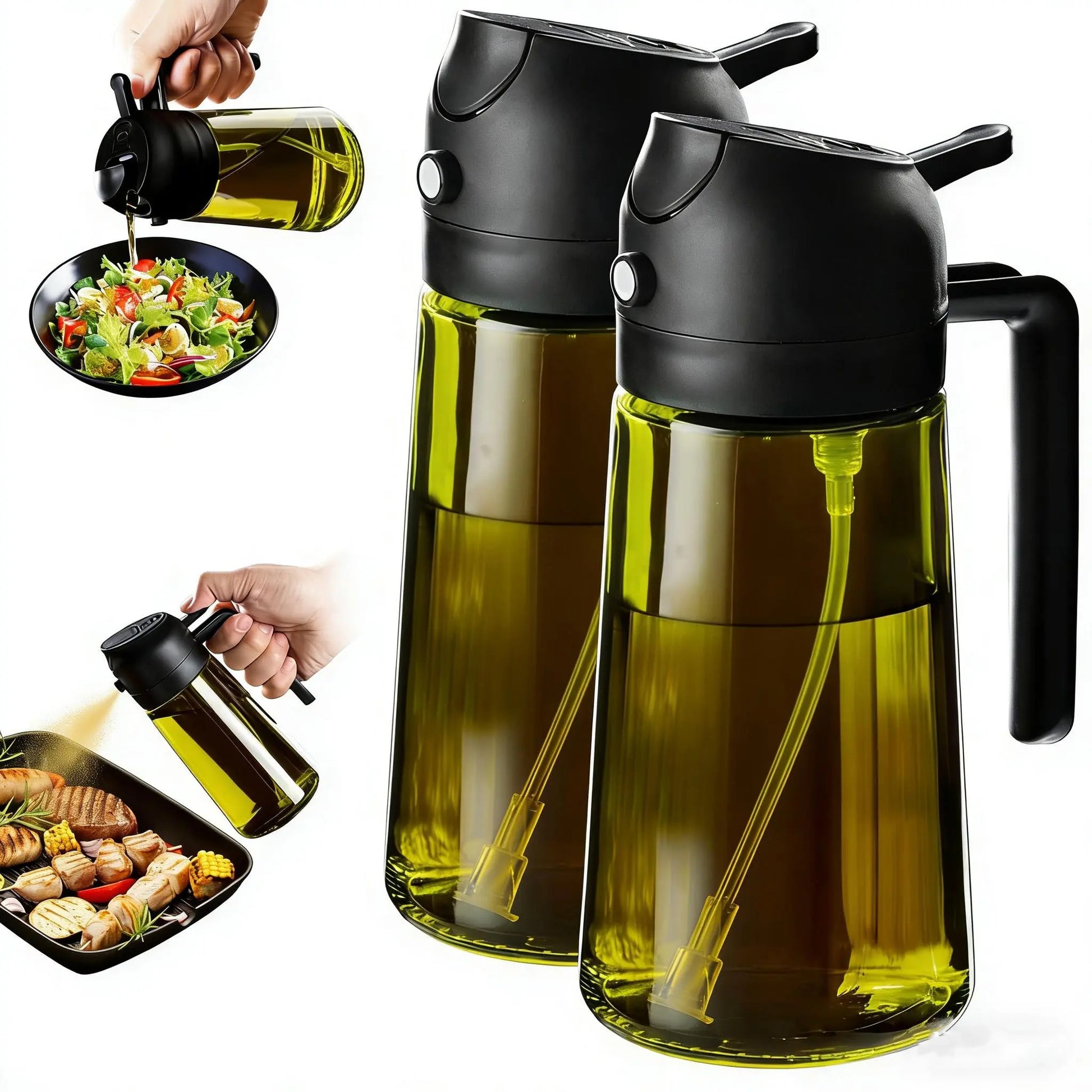 2 Count Olive Oil Sprayer Dispenser Bottle 16Oz/470Ml for Kitchen Gadgets and Air Fryer Accessories - Olive Oil Sprayer for Cooking W/Stickers
