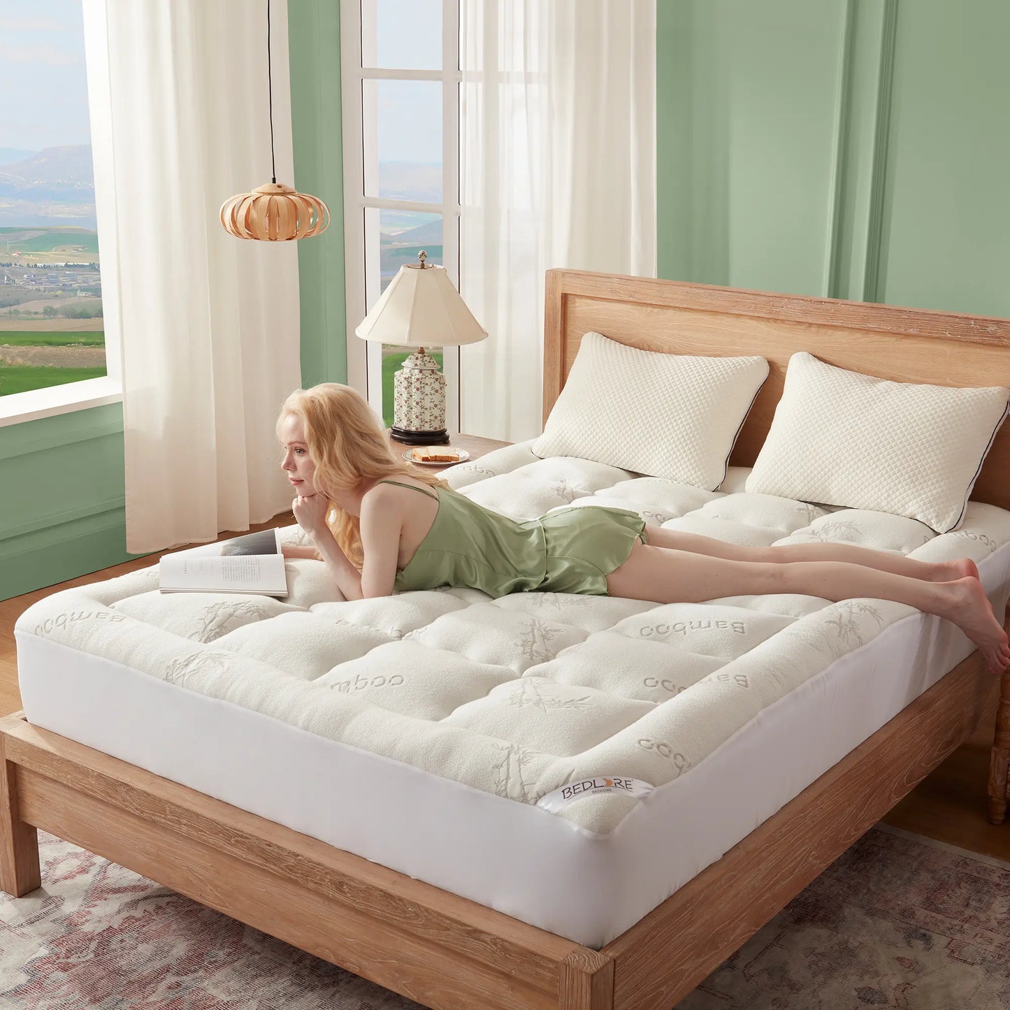 Memorial Day【Bedlore】Bamboo Mattress Topper – Ultra Soft Pillow Top Mattress Pad, Cooling Breathable Bed Topper with Deep Pocket (6–18”), Hotel Quality Comfort for Better Sleep