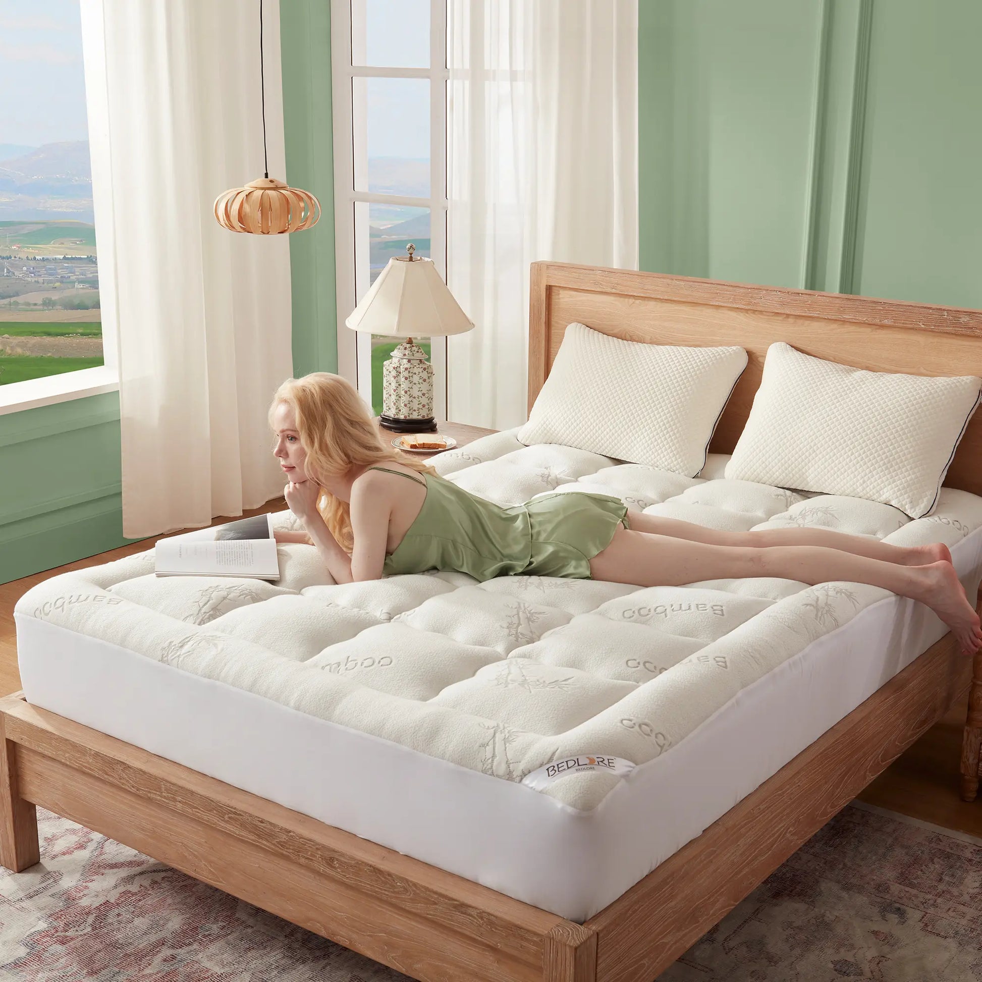 Memorial Day【Bedlore】Bamboo Mattress Topper – Ultra Soft Pillow Top Mattress Pad, Cooling Breathable Bed Topper with Deep Pocket (6–18”), Hotel Quality Comfort for Better Sleep