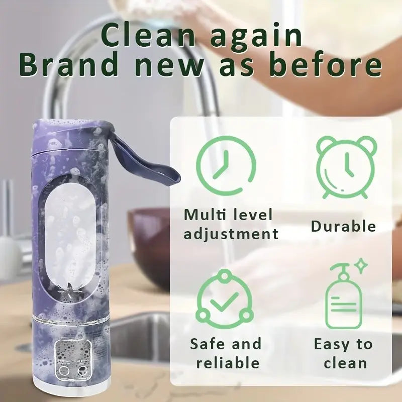 Portable Personal Electric Blender, 450Ml Shakes & Smoothies Blender, 12 Blades USB Rechargeable Small Blenders, Drinkware Water Bottles Tumbler Cup Mug Bottled Bottles, Washable Reusable Compact Convenient Versatile Home Essentials Bartender