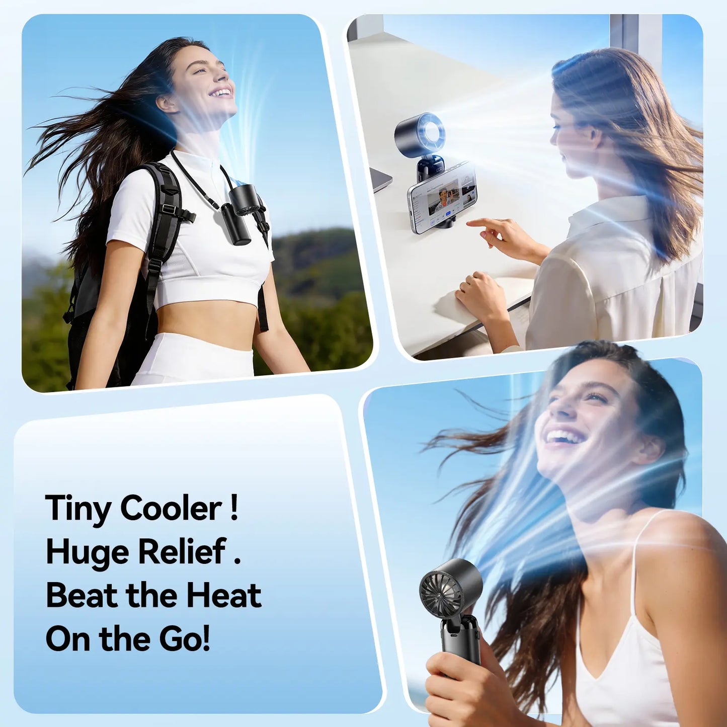 KIMMOO 4-In-1 Portable Handheld Turbo Fan with 199 Speed Settings, 21,000 RPM Powerful Airflow, 12H Runtime, Digital Display, 120° Foldable Personal Mini Desk Fan for Travel, Home, and Office