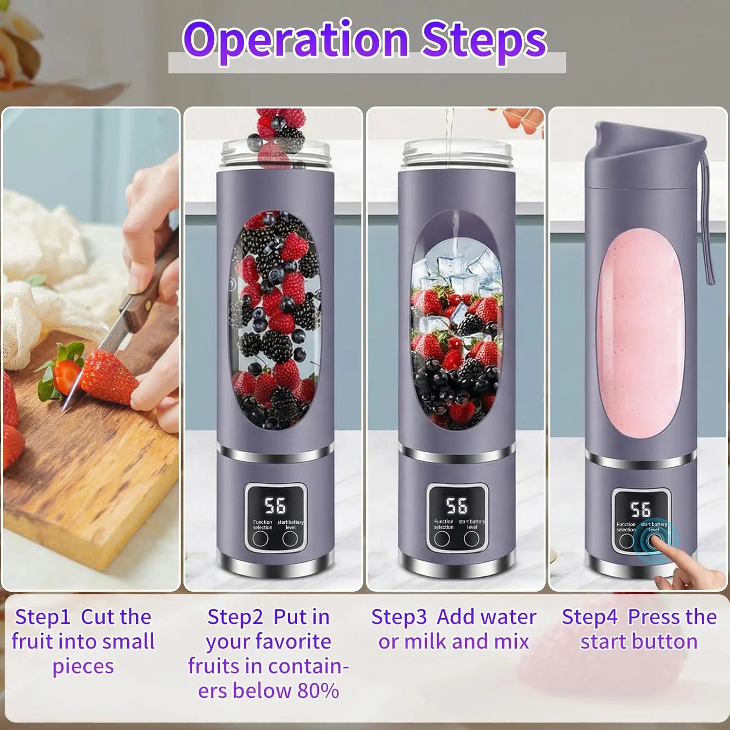 Portable Personal Electric Blender, 450Ml Shakes & Smoothies Blender, 12 Blades USB Rechargeable Small Blenders, Drinkware Water Bottles Tumbler Cup Mug Bottled Bottles, Washable Reusable Compact Convenient Versatile Home Essentials Bartender