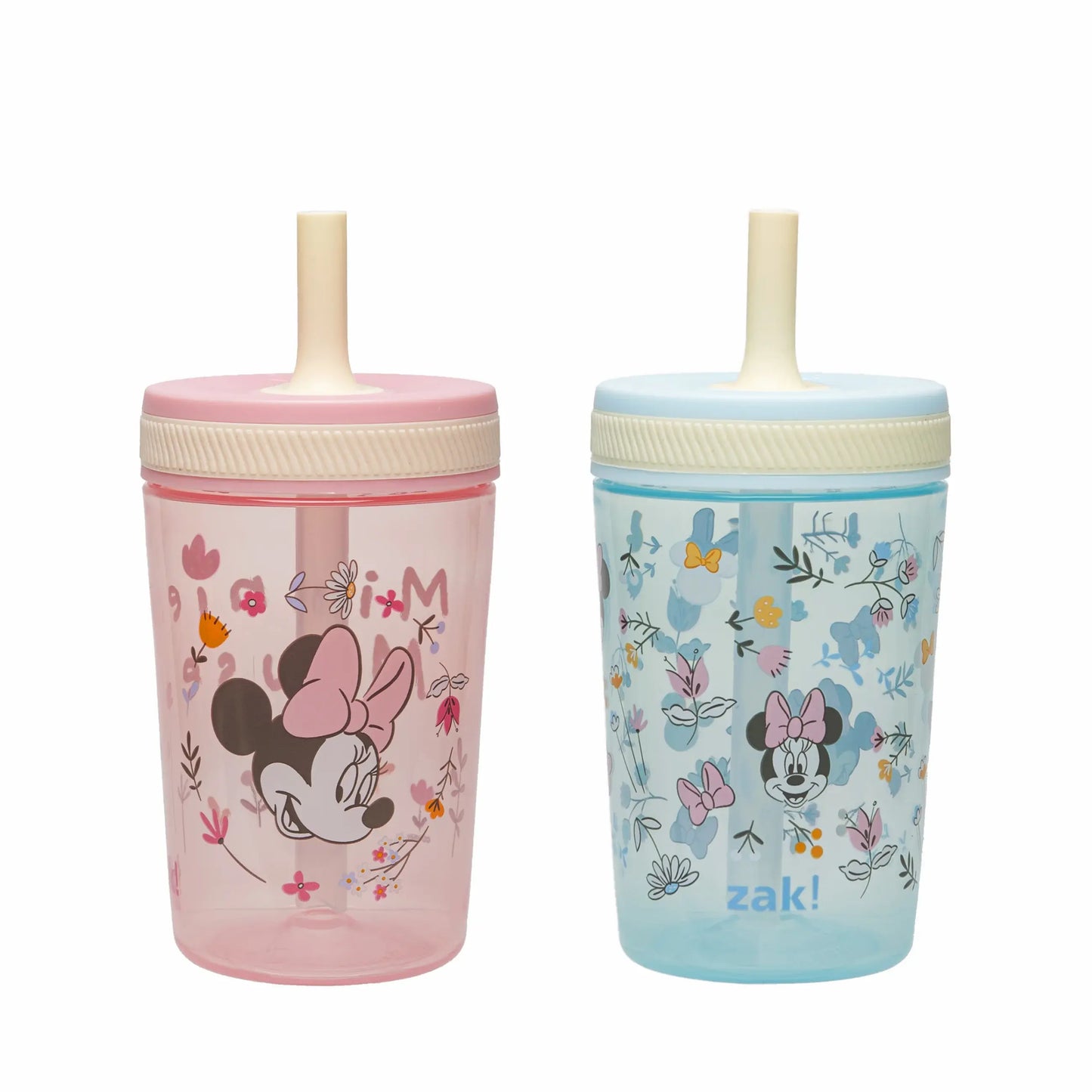 Zak Designs Kelso Kids Leakproof Straw Cup with Silicone Spout and Screw-On Lid - Reusable Plastic Drinkware, 15 Ounces, 2 Pack BPA Free Water Bottles