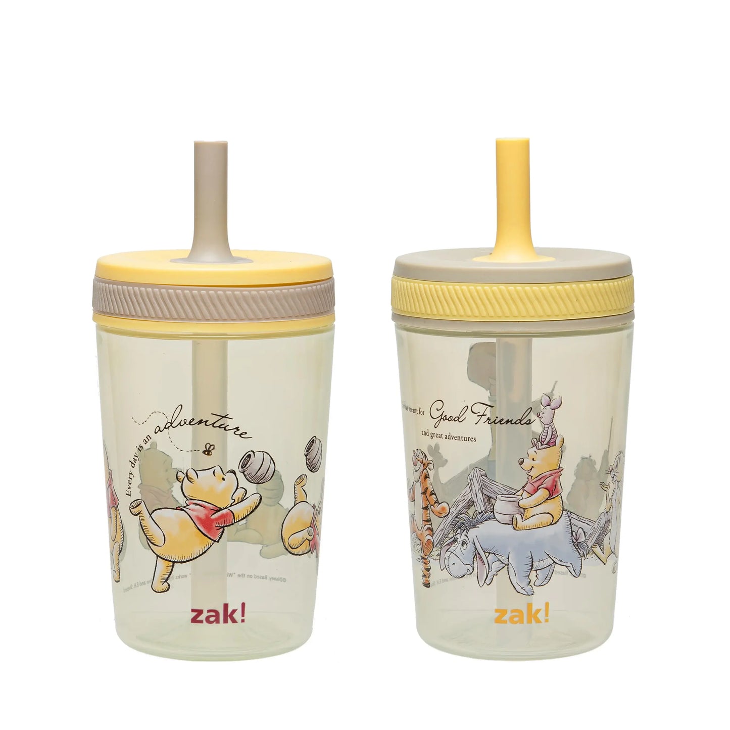 Zak Designs Kelso Kids Leakproof Straw Cup with Silicone Spout and Screw-On Lid - Reusable Plastic Drinkware, 15 Ounces, 2 Pack BPA Free Water Bottles