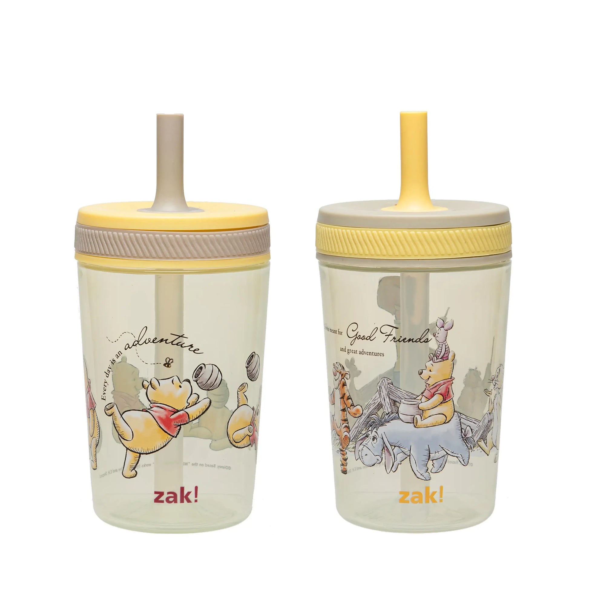 Zak Designs Kelso Kids Leakproof Straw Cup with Silicone Spout and Screw-On Lid - Reusable Plastic Drinkware, 15 Ounces, 2 Pack BPA Free Water Bottles