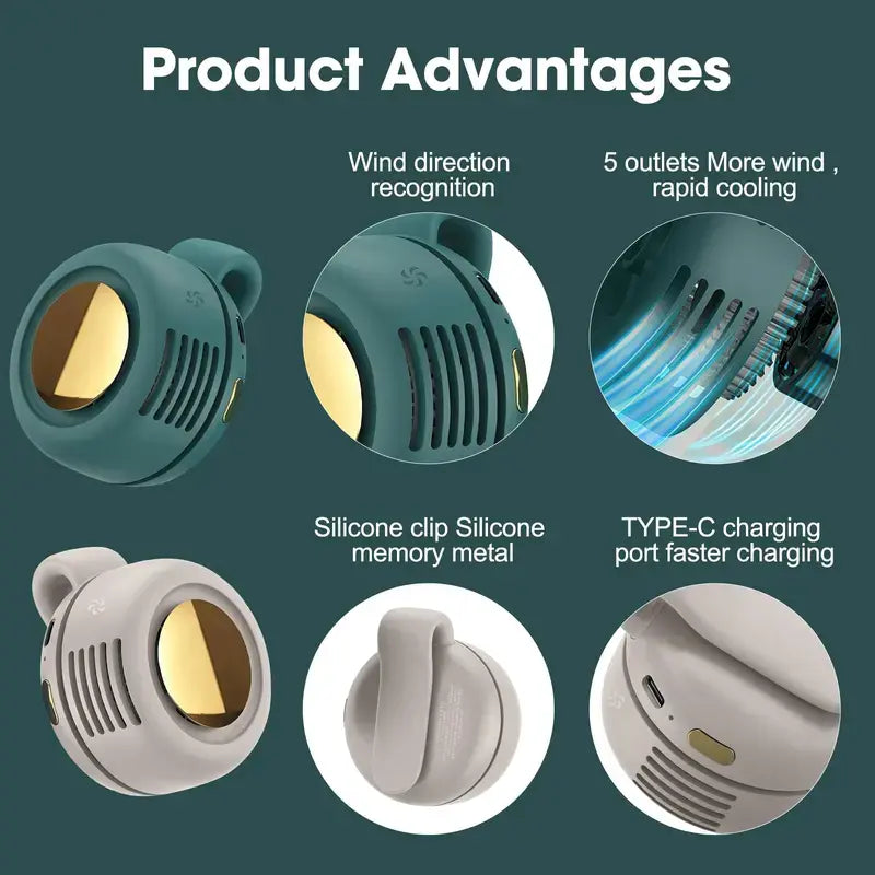 Portable Silent Mini Bladeless Electric Fan with Rotating Body and Three-Speed Adjustable Silent Cooling, Clip-On Fan, Waist-Mounted Fan, Suitable for Outdoor Travel and Office Use, Summer Gift