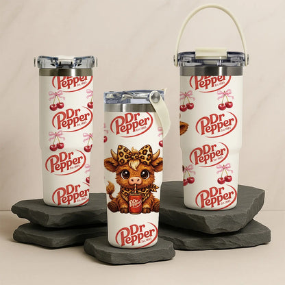 40Oz Insulated Mug, Insulated Cups, Dr Pepper Soda Print Insulated Tumbler, Double-Wall Vacuum Insulated Stainless Steel with Straw Lid & Handle, Leak-Proof Thermal Mug Keeps Drinks Hot 12H and Cold 24H, Valentines Birthday Gift