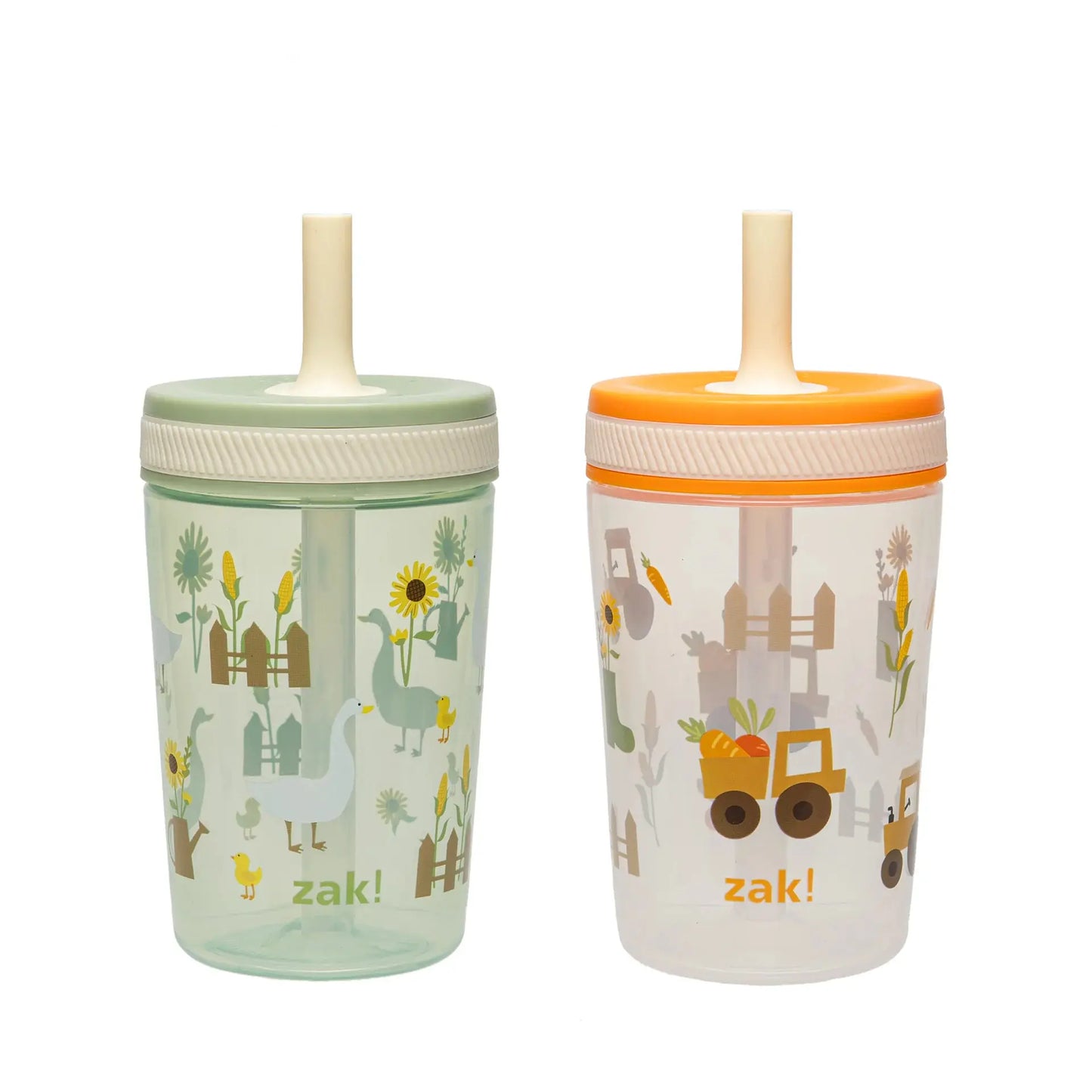 Zak Designs Kelso Kids Leakproof Straw Cup with Silicone Spout and Screw-On Lid - Reusable Plastic Drinkware, 15 Ounces, 2 Pack BPA Free Water Bottles