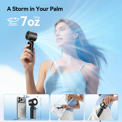 KIMMOO 4-In-1 Portable Handheld Turbo Fan with 199 Speed Settings, 21,000 RPM Powerful Airflow, 12H Runtime, Digital Display, 120° Foldable Personal Mini Desk Fan for Travel, Home, and Office
