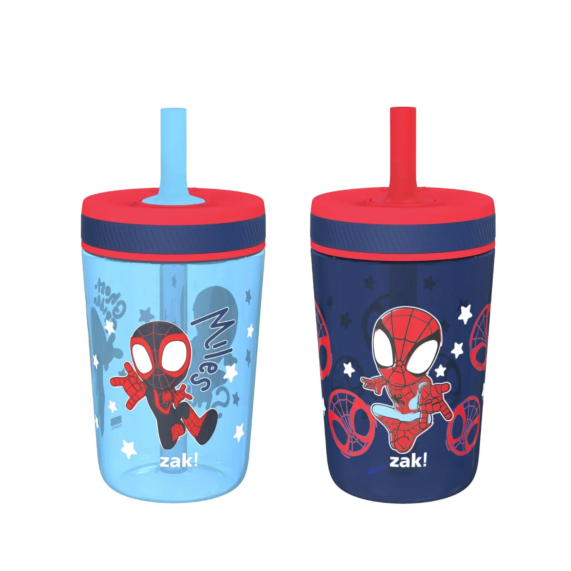 Zak Designs Kelso Kids Leakproof Straw Cup with Silicone Spout and Screw-On Lid - Reusable Plastic Drinkware, 15 Ounces, 2 Pack BPA Free Water Bottles