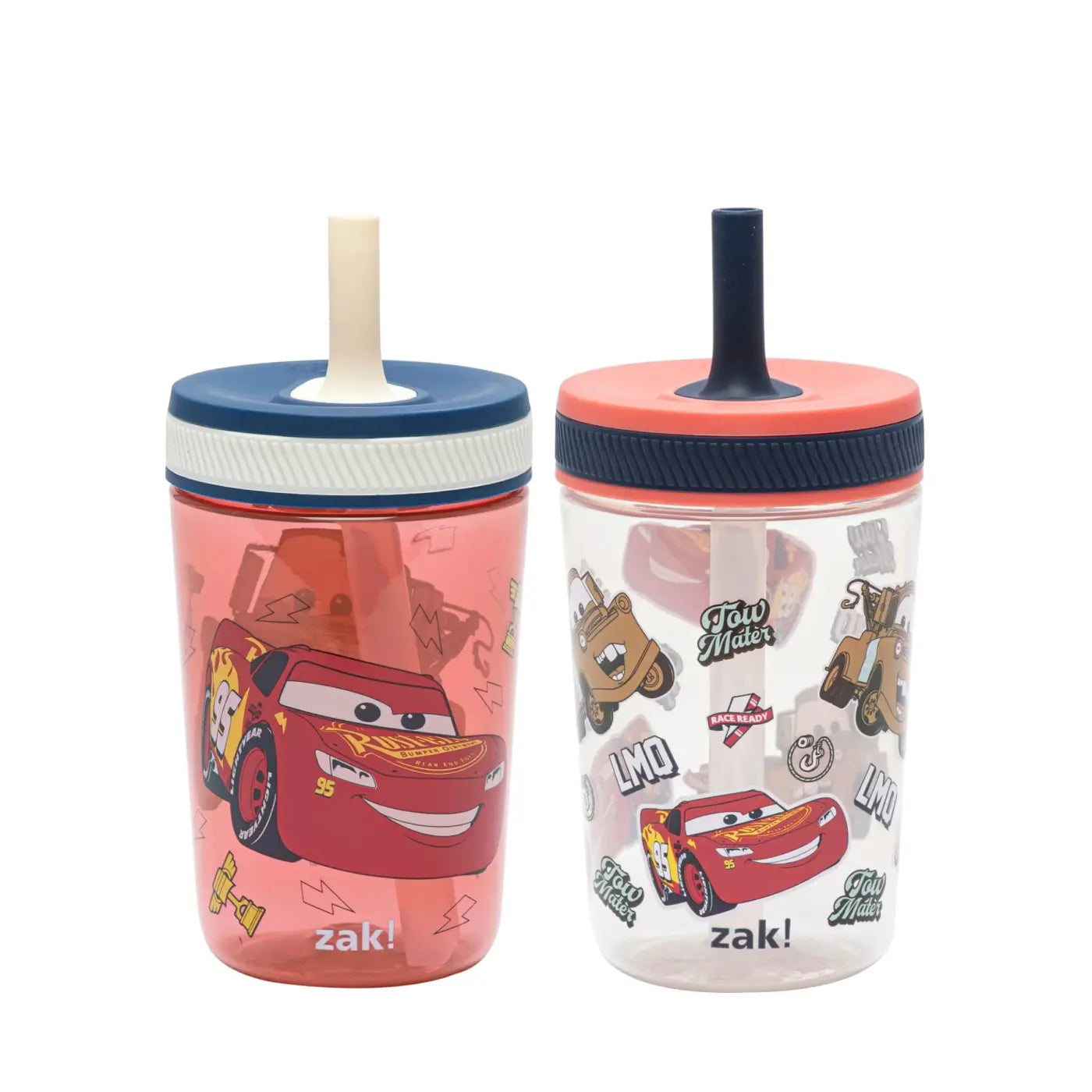 Zak Designs Kelso Kids Leakproof Straw Cup with Silicone Spout and Screw-On Lid - Reusable Plastic Drinkware, 15 Ounces, 2 Pack BPA Free Water Bottles