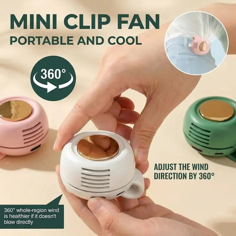 Portable Silent Mini Bladeless Electric Fan with Rotating Body and Three-Speed Adjustable Silent Cooling, Clip-On Fan, Waist-Mounted Fan, Suitable for Outdoor Travel and Office Use, Summer Gift