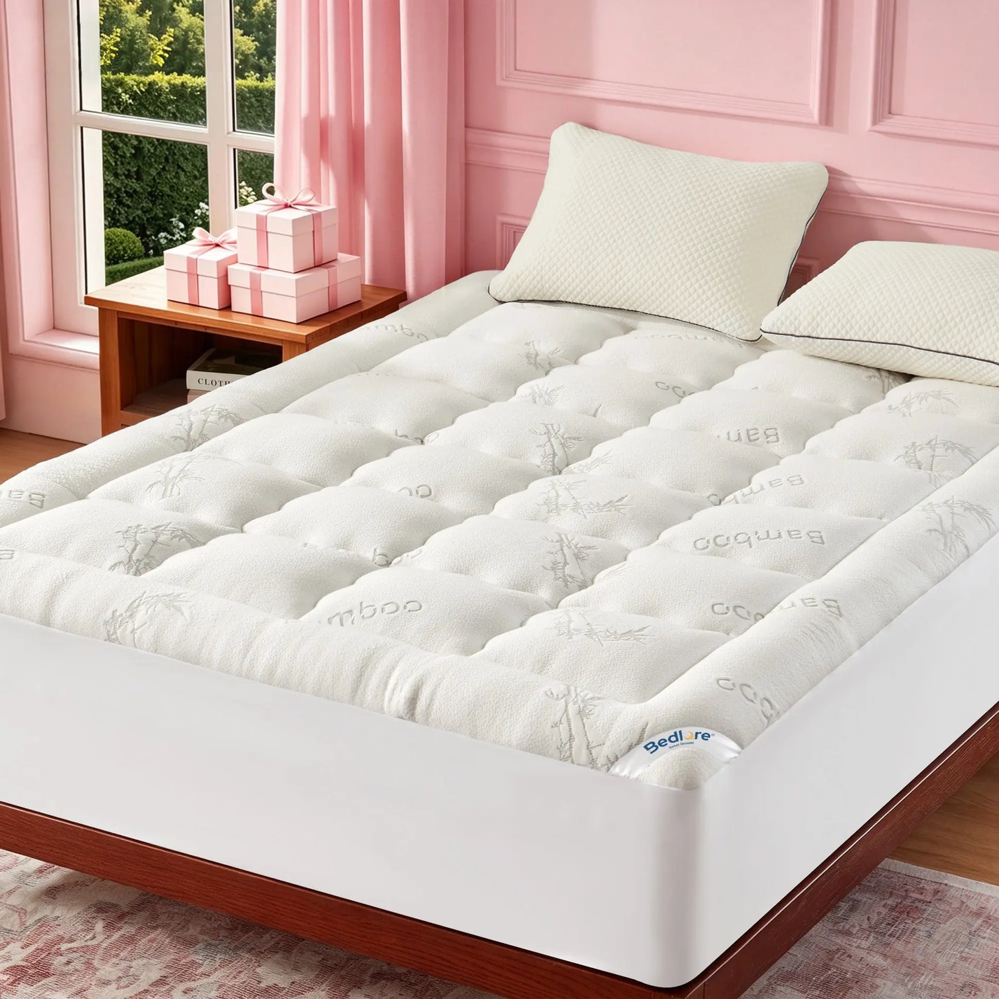 Memorial Day【Bedlore】Bamboo Mattress Topper – Ultra Soft Pillow Top Mattress Pad, Cooling Breathable Bed Topper with Deep Pocket (6–18”), Hotel Quality Comfort for Better Sleep