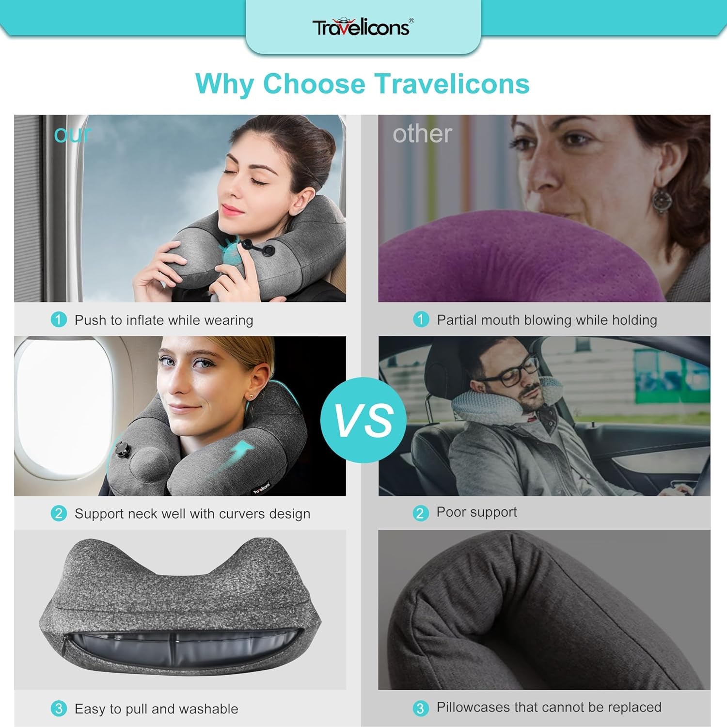 Inflatable Travel Pillow,Neck Pillow for Traveling,Airplane Travel Pillw Improved Support Design for Car Sleeping