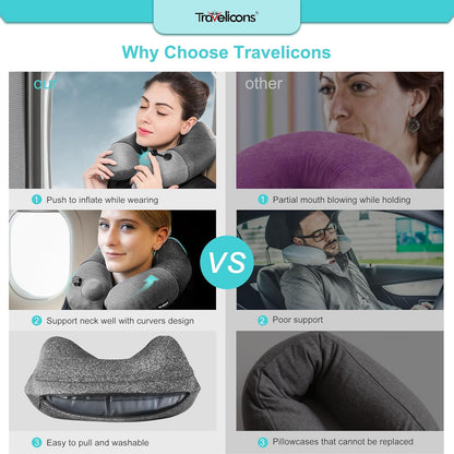 Inflatable Travel Pillow,Neck Pillow for Traveling,Airplane Travel Pillw Improved Support Design for Car Sleeping