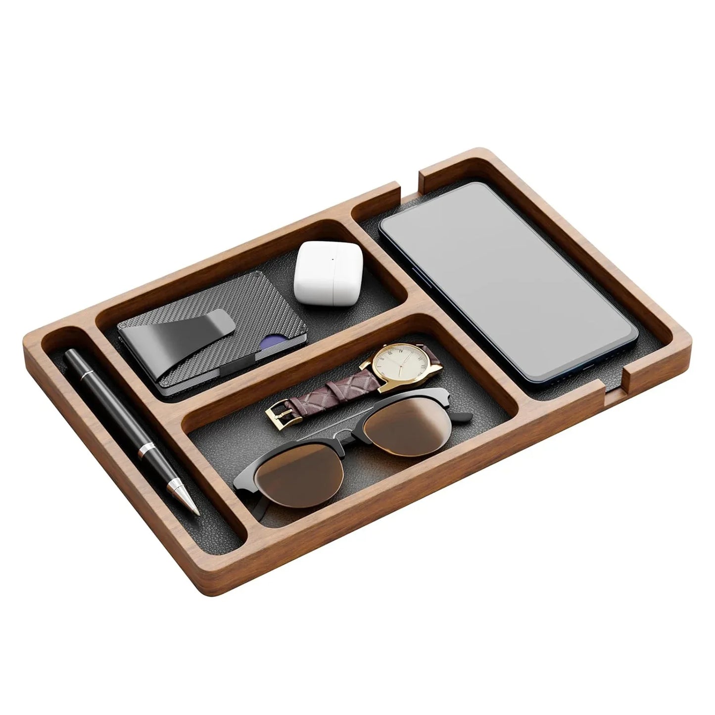 Wooden Office Desktop Storage Box Solid Wood Partition Storage Box Mobile Phone Headphone Debris Storage Box Wooden Storage Tray