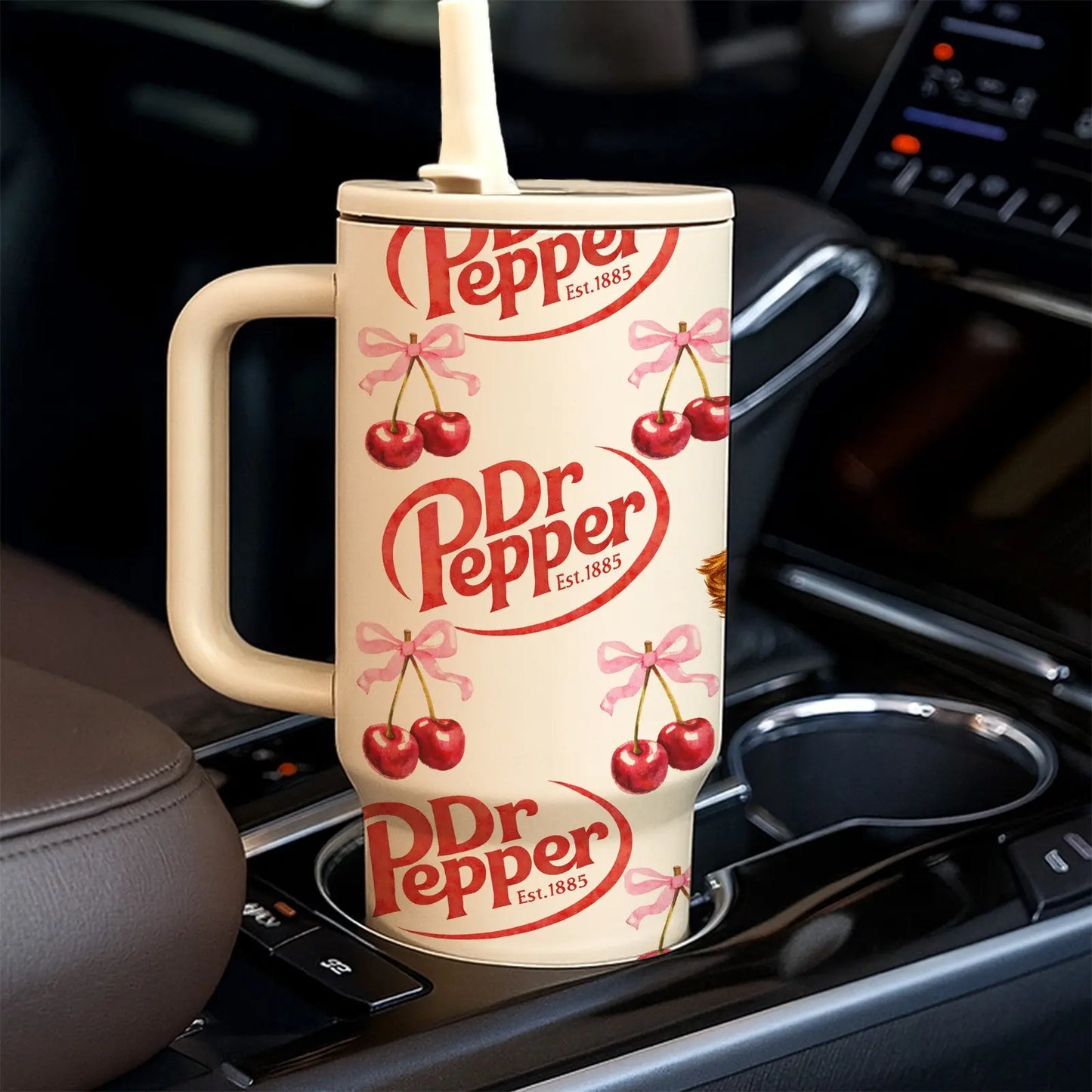 40Oz Insulated Mug, Insulated Cups, Dr Pepper Soda Print Insulated Tumbler, Double-Wall Vacuum Insulated Stainless Steel with Straw Lid & Handle, Leak-Proof Thermal Mug Keeps Drinks Hot 12H and Cold 24H, Valentines Birthday Gift