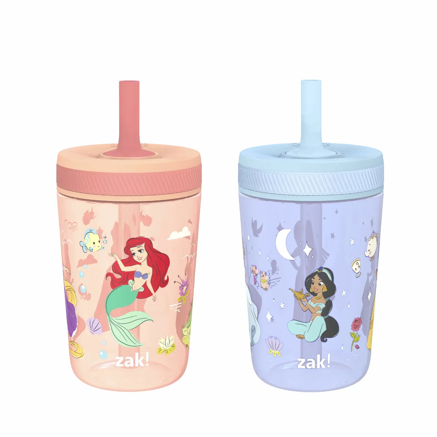 Zak Designs Kelso Kids Leakproof Straw Cup with Silicone Spout and Screw-On Lid - Reusable Plastic Drinkware, 15 Ounces, 2 Pack BPA Free Water Bottles