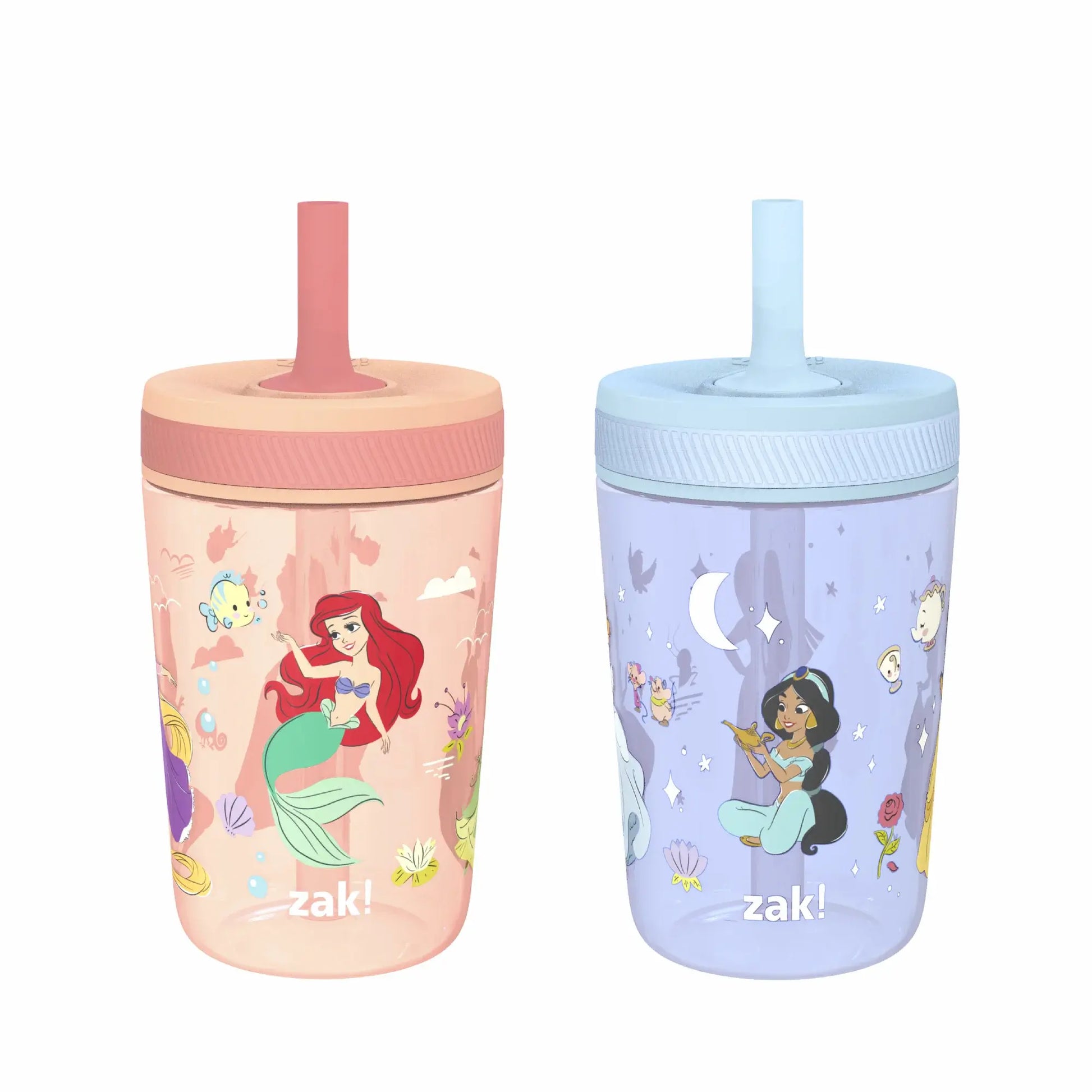 Zak Designs Kelso Kids Leakproof Straw Cup with Silicone Spout and Screw-On Lid - Reusable Plastic Drinkware, 15 Ounces, 2 Pack BPA Free Water Bottles