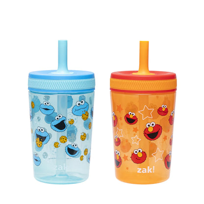 Zak Designs Kelso Kids Leakproof Straw Cup with Silicone Spout and Screw-On Lid - Reusable Plastic Drinkware, 15 Ounces, 2 Pack BPA Free Water Bottles
