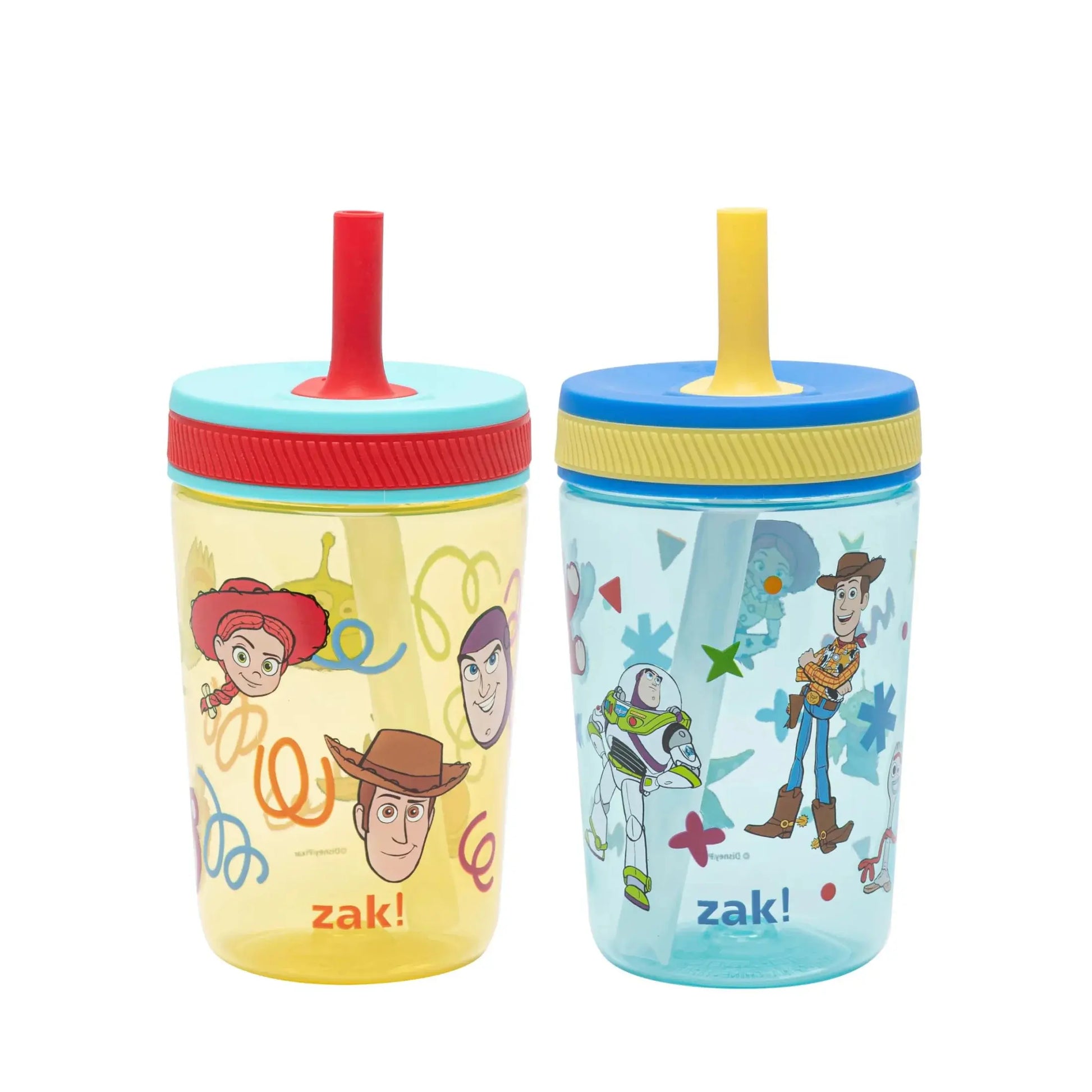 Zak Designs Kelso Kids Leakproof Straw Cup with Silicone Spout and Screw-On Lid - Reusable Plastic Drinkware, 15 Ounces, 2 Pack BPA Free Water Bottles