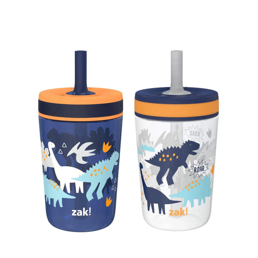 Zak Designs Kelso Kids Leakproof Straw Cup with Silicone Spout and Screw-On Lid - Reusable Plastic Drinkware, 15 Ounces, 2 Pack BPA Free Water Bottles